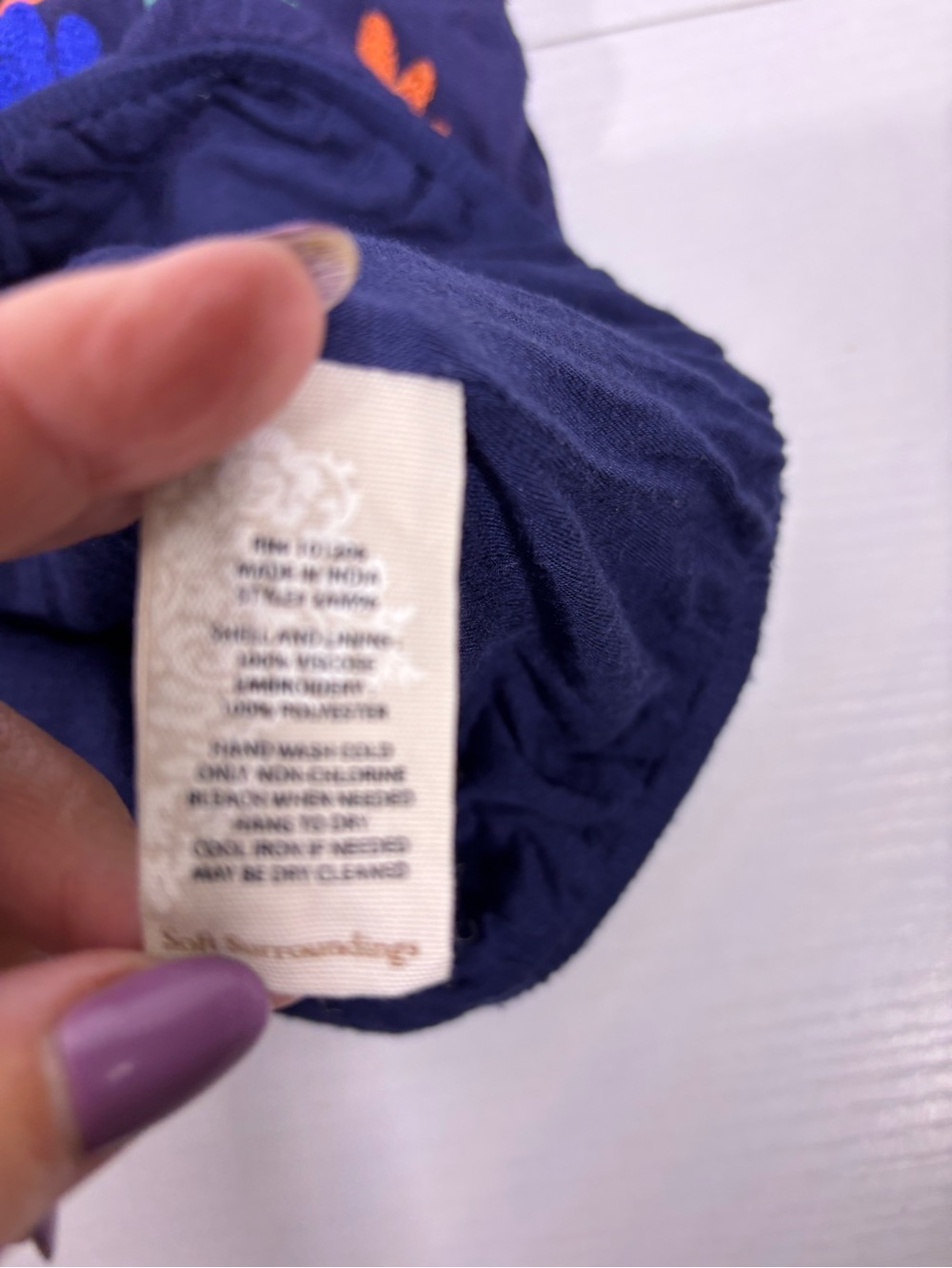 Soft Surroundings Embroidered Peasant Blouse Navy Floral Boho XL - Picture 7 of 8